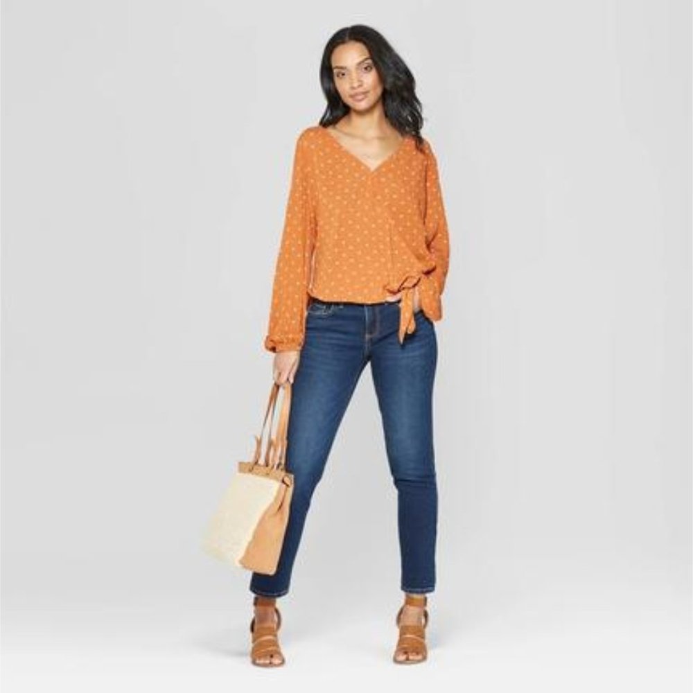 Universal Thread Longsleeve Orange Wrap Blouse SzM